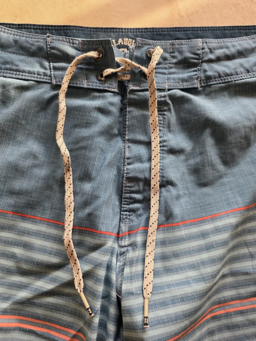 Billabong Teal Stripe Swim Boardshorts with Red Accents
